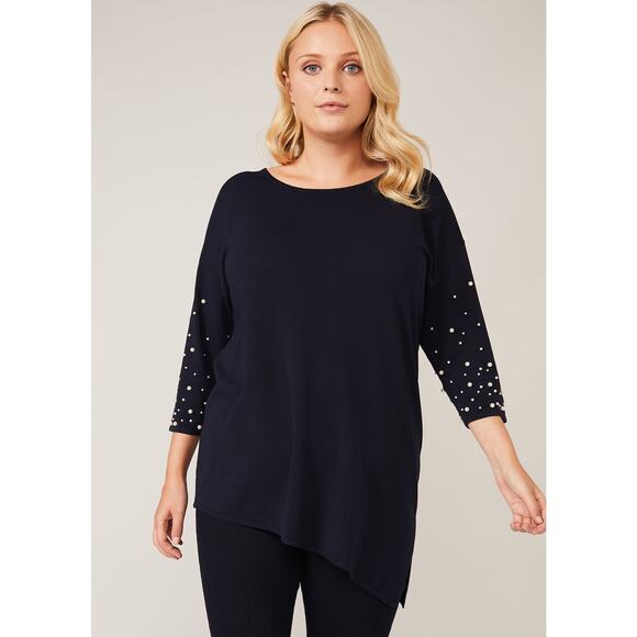 Studio 8 By Phase Eight Judith Pearl Knit Top Navy Blue Long Sleeve Sz US 18 NWT - Picture 1 of 6